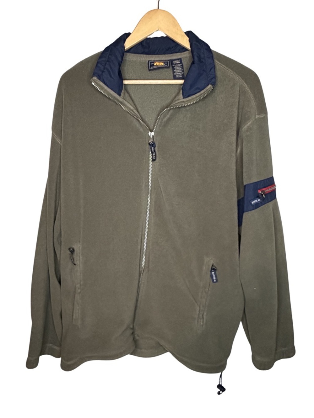 Vintage Route 66 Fleece Jacket Mens Large Olive Green Full Zip Y2K Outdoor